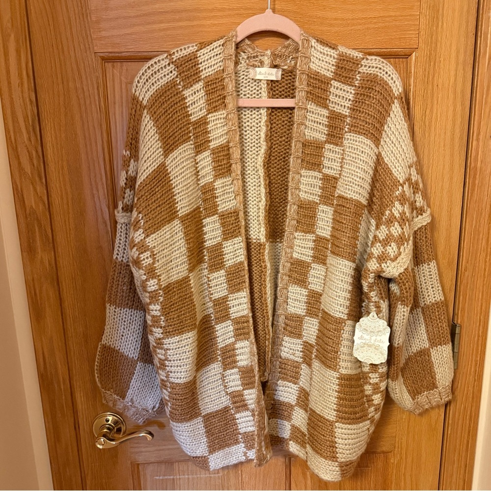 Brand new with tags Altard State camel and ivory checkered knit cardigan